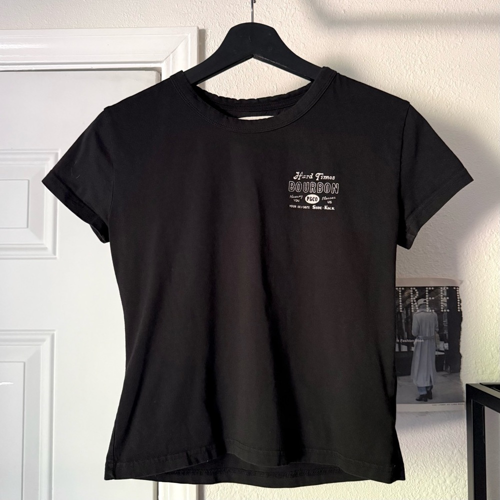 P&CO black text crew neck short sleeve knit baby cropped tee t-shirt